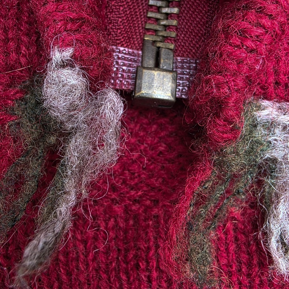 VTG Nordic Scandinavian Wool Cardigan Womens L Fair Isle Zip Fringe Cottage - Picture 9 of 10